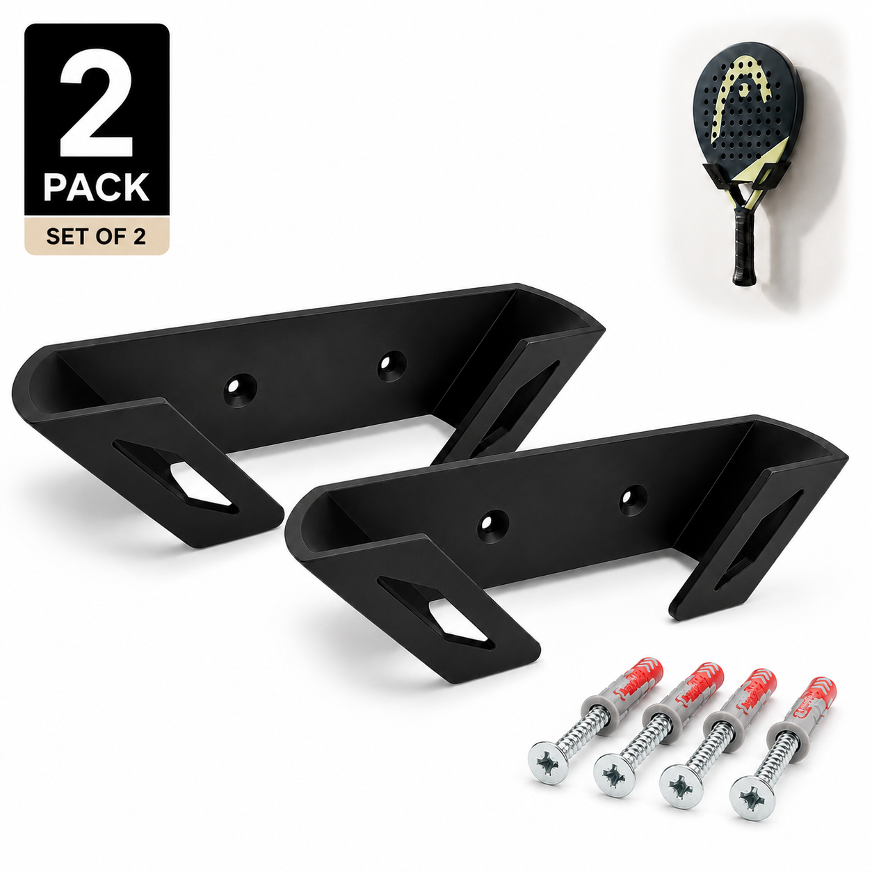Padel-Wandhalter 2er-Set für Schläger – Wandhalterung inkl. Montagematerial