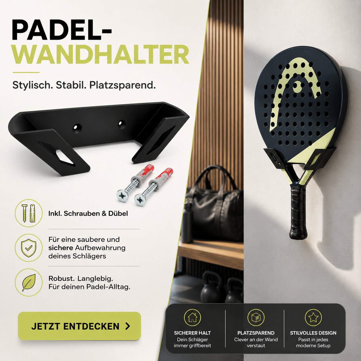 Padel-Wandhalter für Schläger | Wandhalterung inkl. Schrauben & Dübel