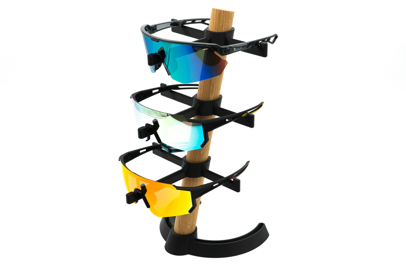 Brillenständer aus Eiche mit modernem Design – Brillenhalter für 3 Brillen – ideal für Sonnenbrillen, Ski- & Fahrradbrillen – Stabiler Brillen Organizer mit Holz & schwarzem Halterungssystem