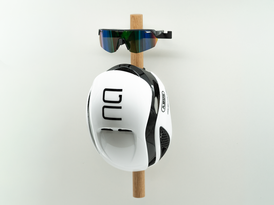 Fahrradhelm Wand Halter aus Eiche - Wandhalterung mit modernem Design für 1 Helm und 1 Brille