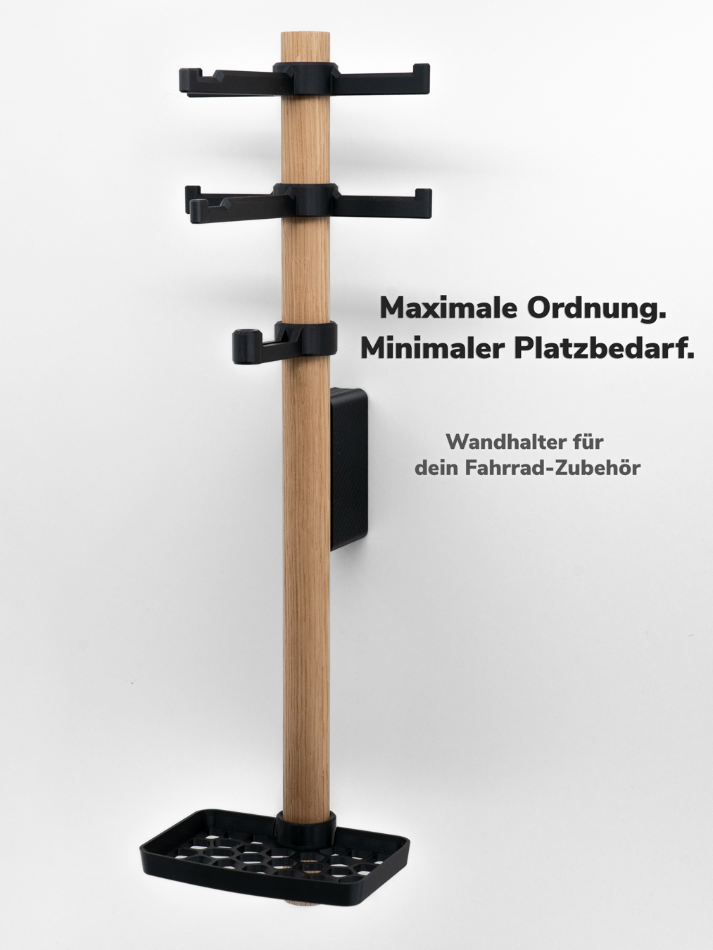 Fahrradhelm Wand Halter aus Eiche - Wandhalterung mit modernem Design für 1 Helm 2 Brillen und eine Zubehör Ablage
