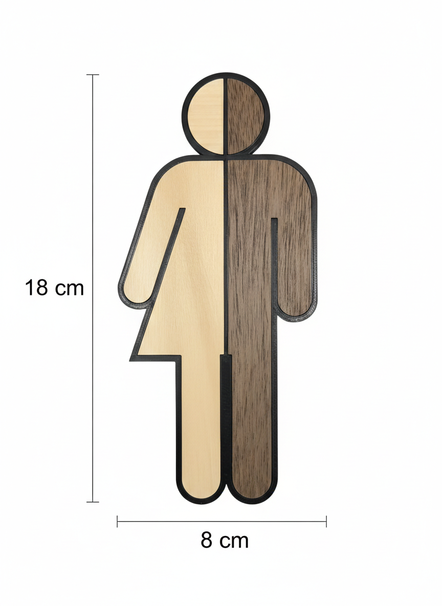 WC Schild Unisex/Divers – Toilettenschild aus Kunststoff mit Lindenholz & Nussbaum Dekor – Modernes Damen & Herren Symbol – Türschild für WC, Bad & Gäste-WC
