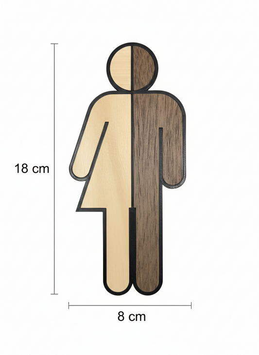 WC Schild Unisex/Divers – Toilettenschild aus Kunststoff mit Lindenholz & Nussbaum Dekor – Modernes Damen & Herren Symbol – Türschild für WC, Bad & Gäste-WC