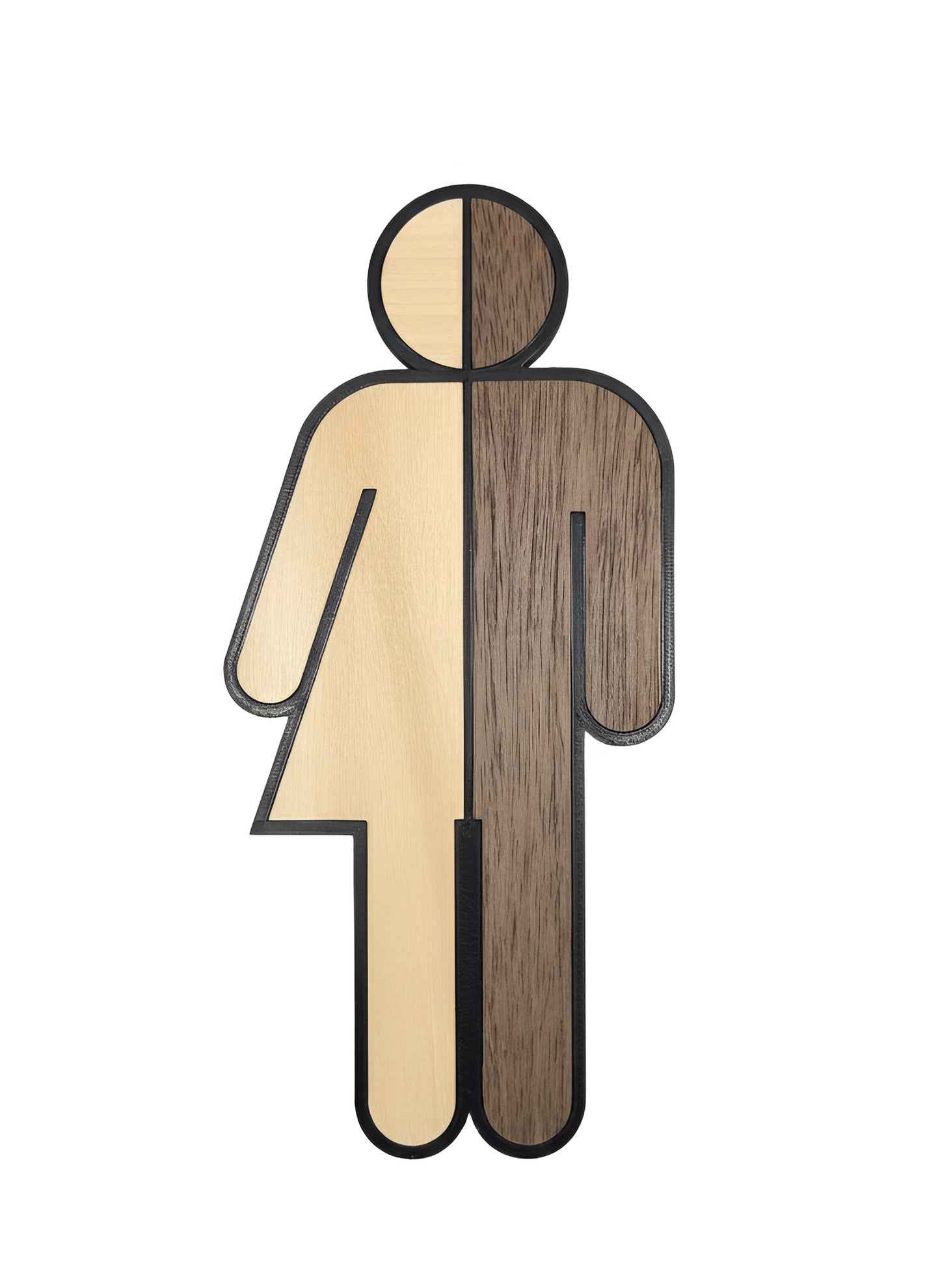WC Schild Unisex/Divers – Toilettenschild aus Kunststoff mit Lindenholz & Nussbaum Dekor – Modernes Damen & Herren Symbol – Türschild für WC, Bad & Gäste-WC