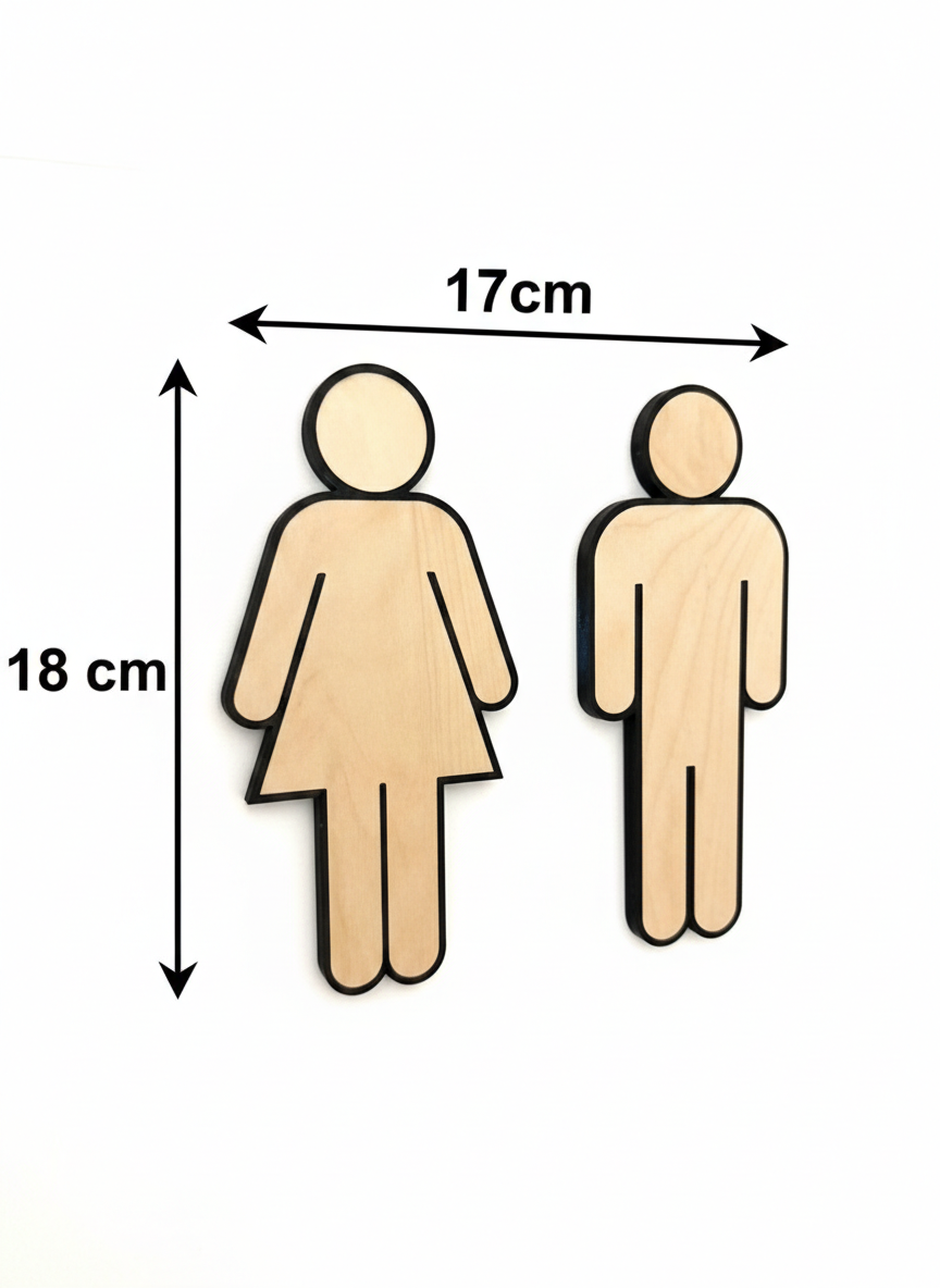 WC Schild Damen & Herren mit Lindenholz Dekor – Unisex Toilettenschild aus Kunststoff – Türschild für WC/Bad – Piktogramm Set für Büro, Praxis, Gastronomie & Zuhause