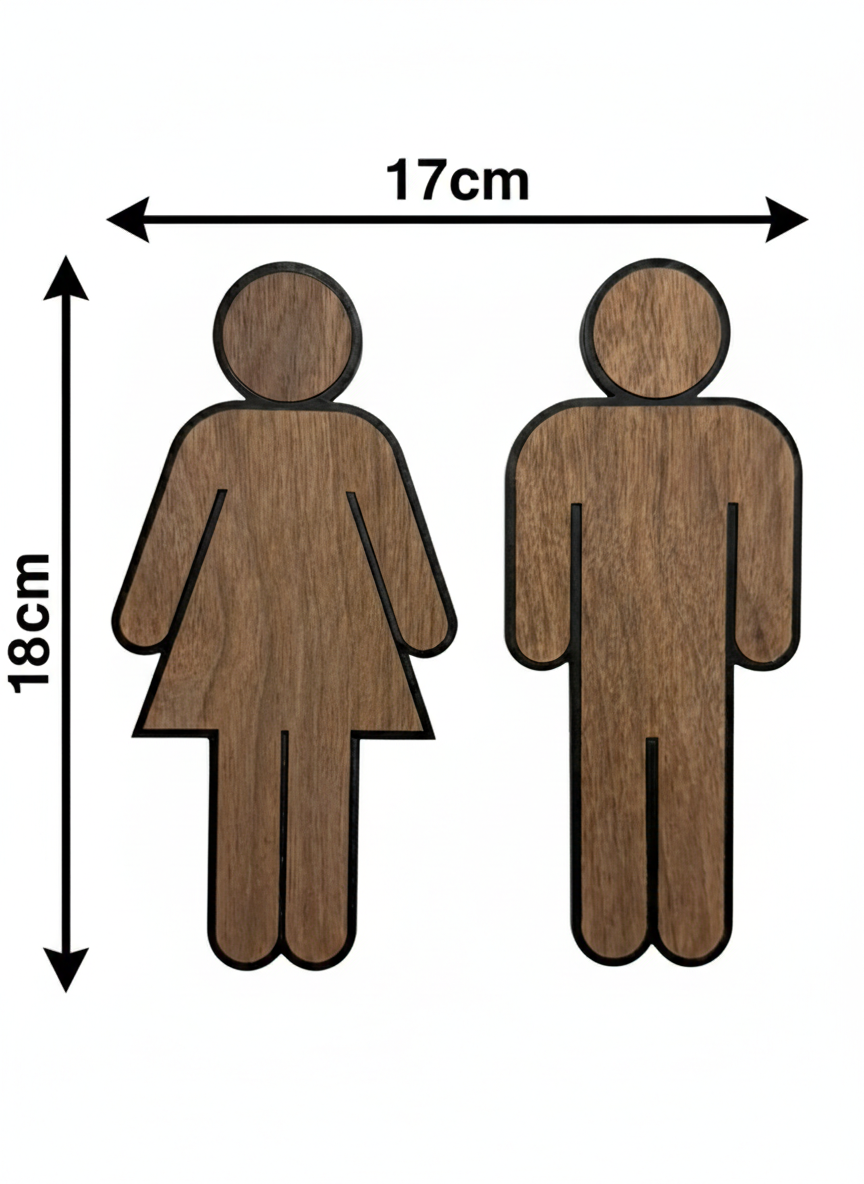 WC Schild Damen & Herren mit Nussbaumholz Dekor – Unisex Toilettenschild aus Kunststoff – Türschild für WC/Bad – Piktogramm Set für Büro, Praxis, Gastronomie & Zuhause