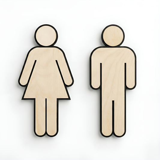 WC Schild Damen & Herren mit Lindenholz Dekor – Unisex Toilettenschild aus Kunststoff – Türschild für WC/Bad – Piktogramm Set für Büro, Praxis, Gastronomie & Zuhause
