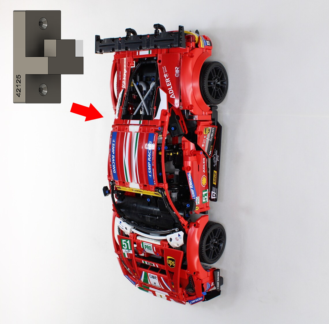 Wand Halterung Befestigung für Lego Technic 42125 Ferrari 488 GTE Supersport AF Corse51 Wandhalter