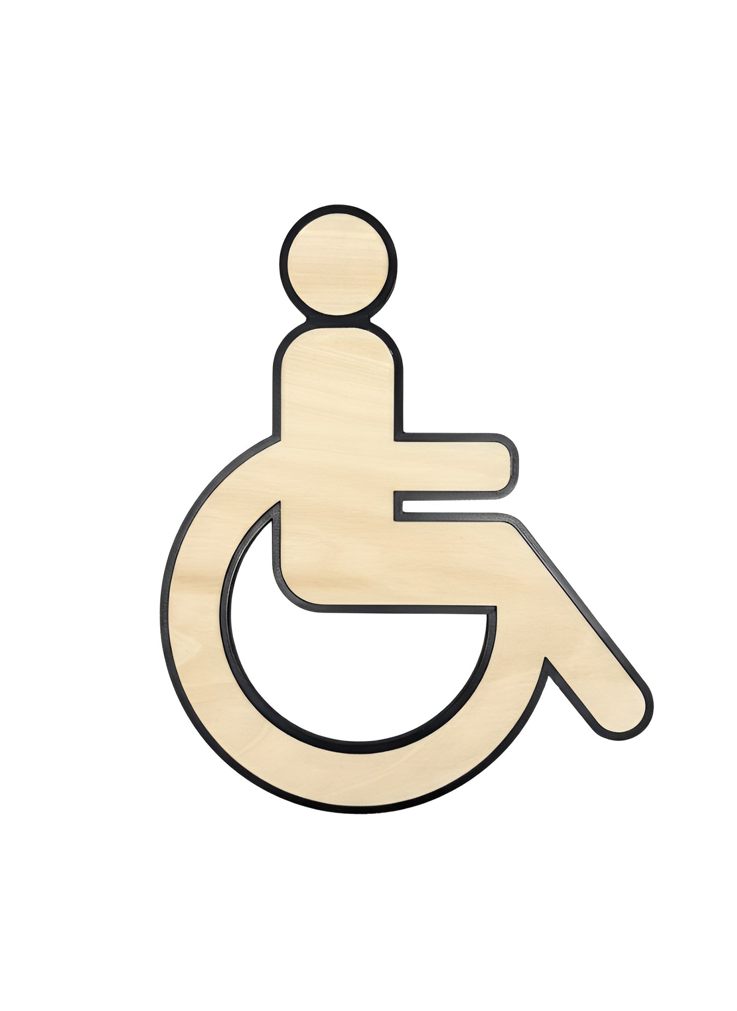 WC Schild Barrierefrei – Toilettenschild Rollstuhl aus Kunststoff mit Lindenholz-Dekor – Modernes Behinderten WC Symbol – Türschild für barrierefreie Toilette & Bad