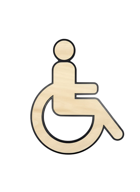 WC Schild Barrierefrei – Toilettenschild Rollstuhl aus Kunststoff mit Lindenholz-Dekor – Modernes Behinderten WC Symbol – Türschild für barrierefreie Toilette & Bad