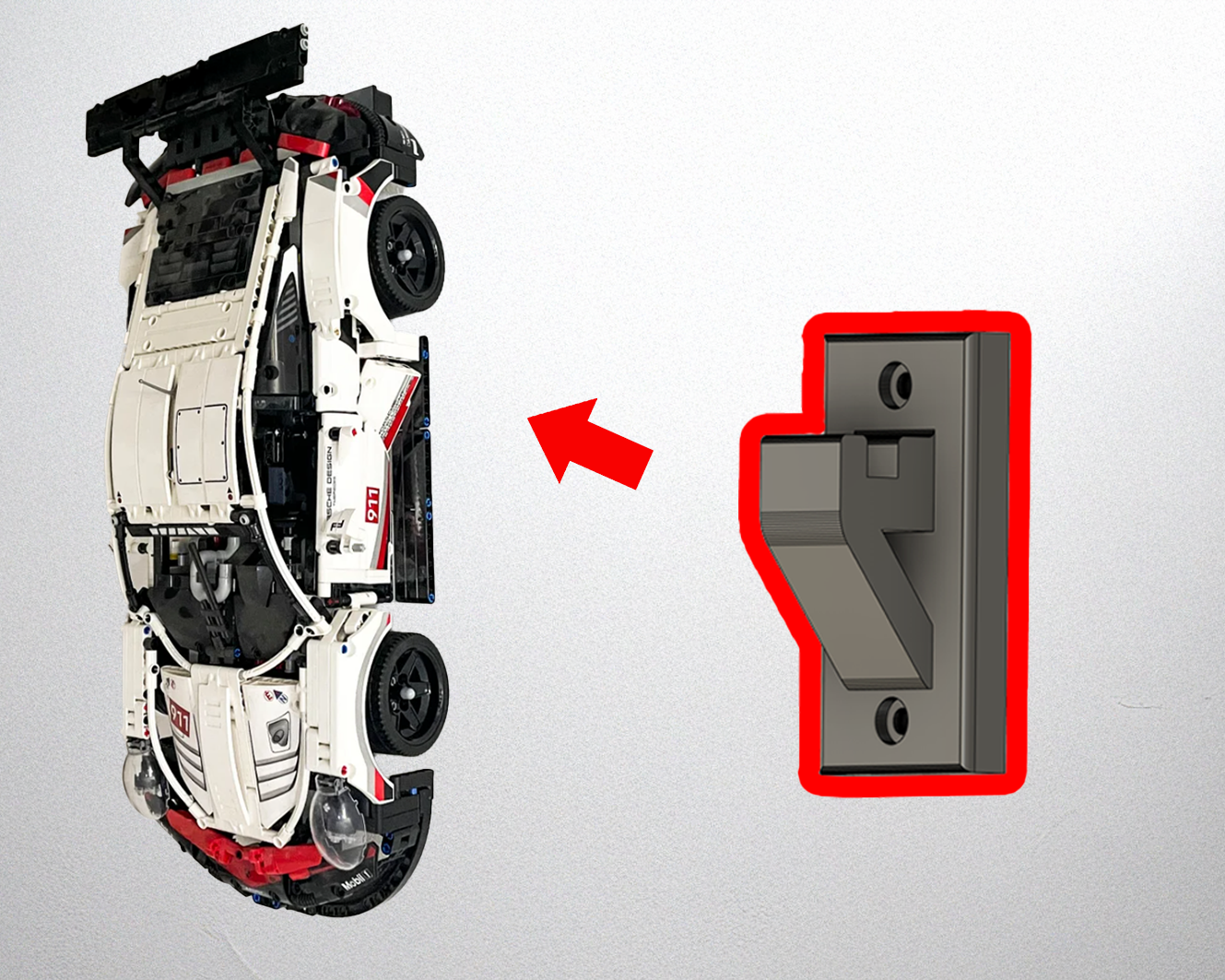 Wand Halterung Wandhalterung Befestigung für Lego 42096 Porsche 911 RSR V1 (Front nach unten)