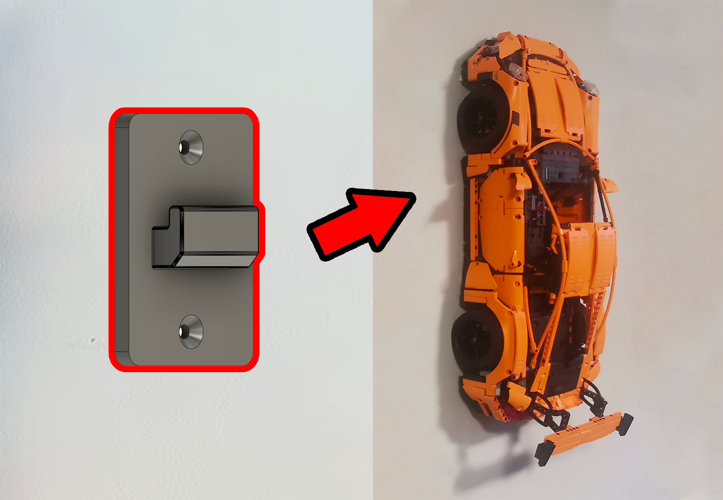Wandhalterung für LEGO Technic Porsche 911 GT3 RS 42056 inkl. Befestigungsmaterial
