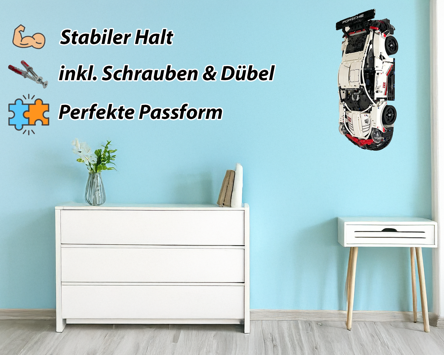 Wand Halterung Wandhalterung Befestigung für Lego 42096 Porsche 911 RSR V1 (Front nach unten)