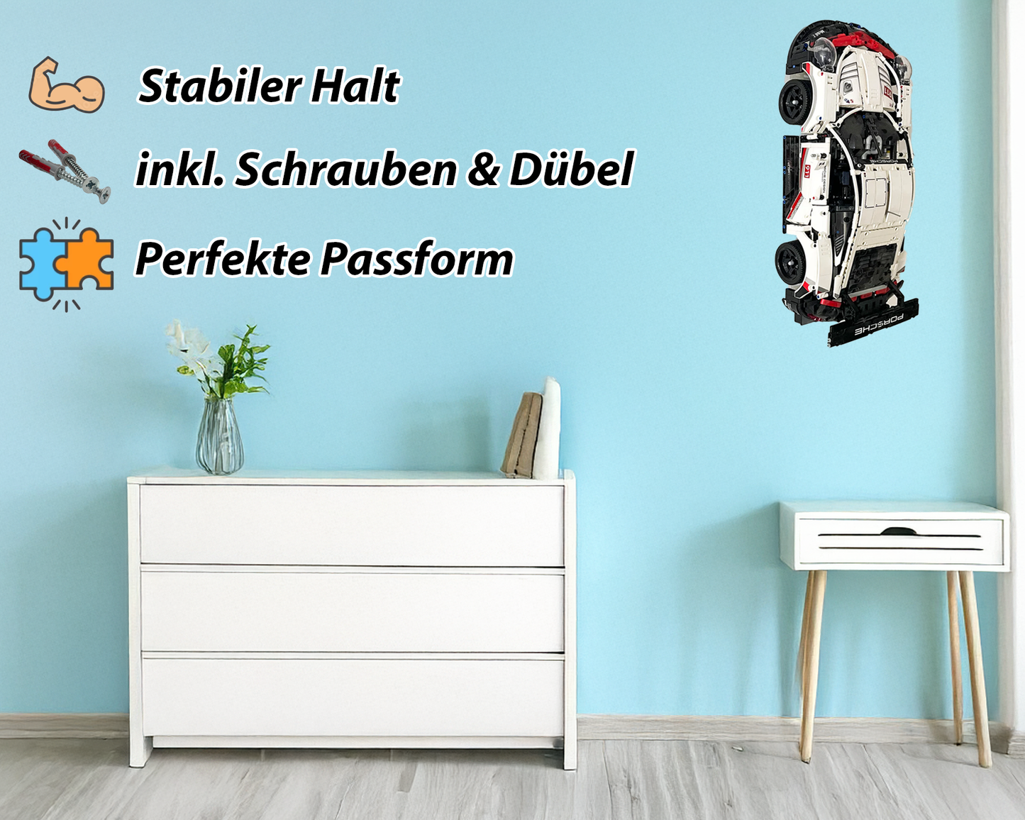 Wand Halterung Wandhalterung Befestigung für Lego 42096 Porsche 911 RSR V2 (Front hoch)