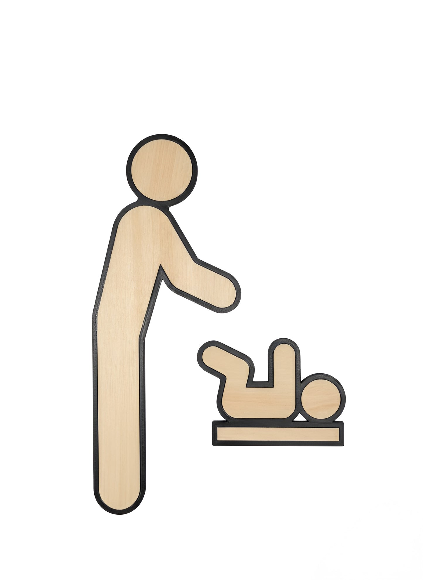 WC Schild Tür – Wickelraum mit Lindenholz Dekor | Baby-Wickelstation Hinweisschild | Modernes Piktogramm | Selbstklebend